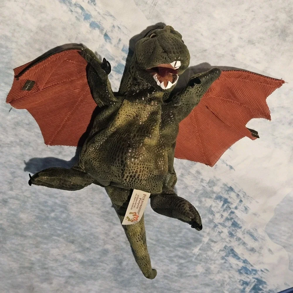 Folkmanis Winged Dragon Hand Puppet Green Red Wings‎ 10